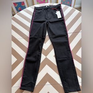 NWT Alice + Olivia Black Skinny Jeans with Pink Side Piping